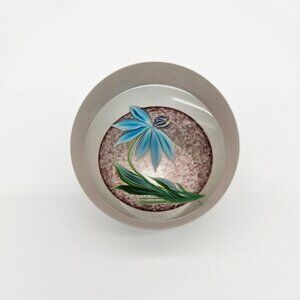 Correia Art Glass Paperweight Blue Flower Signed Weldon & Numbered 25/100